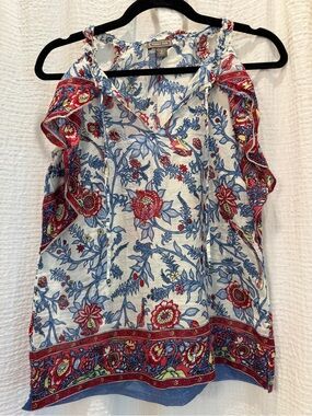 🌸 J.Crew Point Sur Sleeveless Ruffle Boho Floral Top